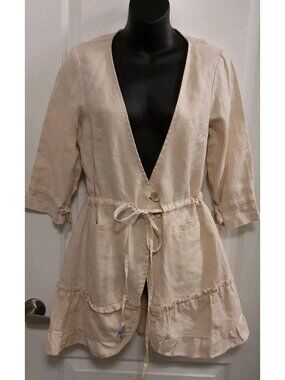 Kokomarina French Designer Cardigan Beige 100% Linen Size Small Womens